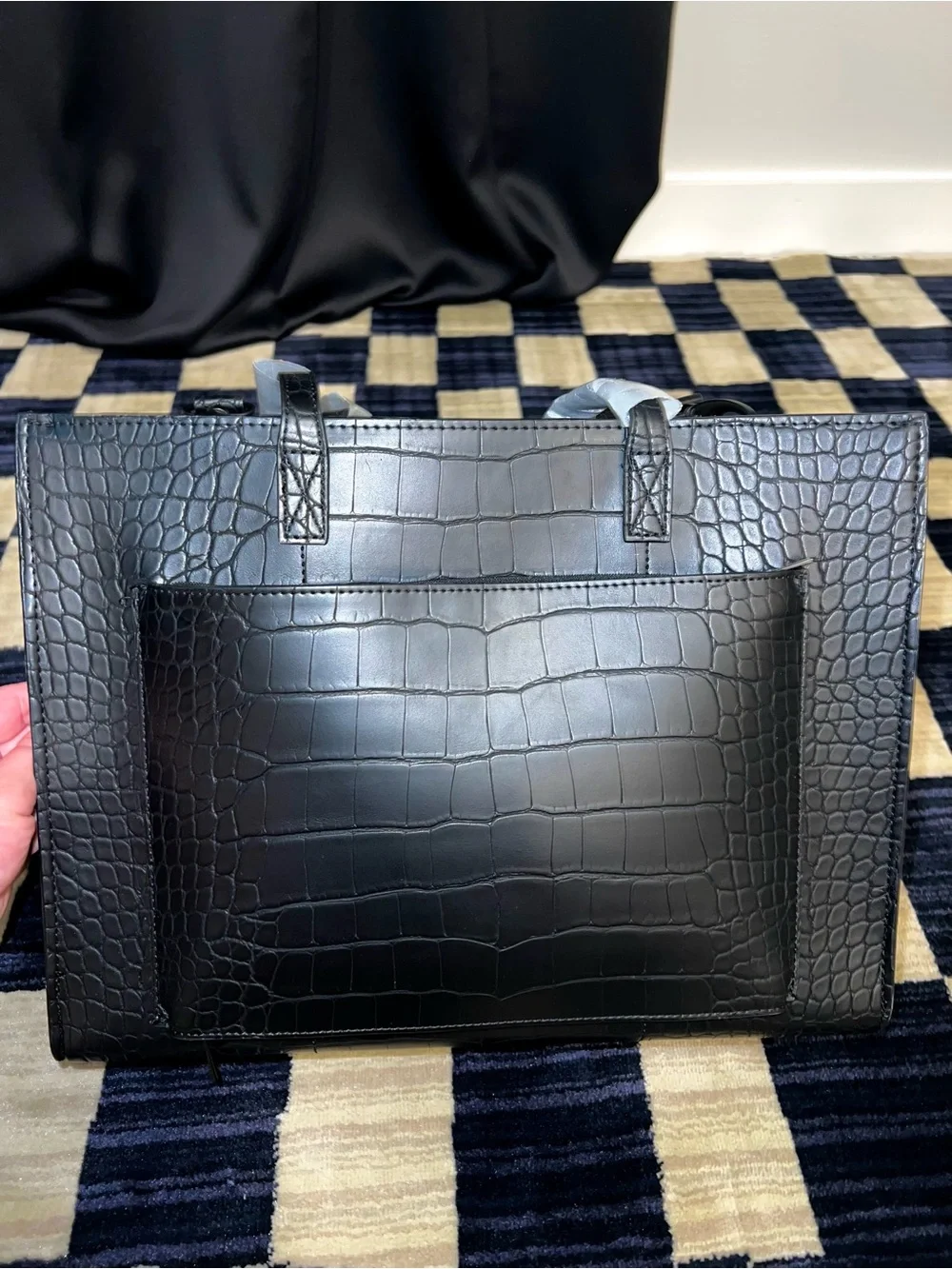BEIS Black Croc-Embossed Laptop Tote